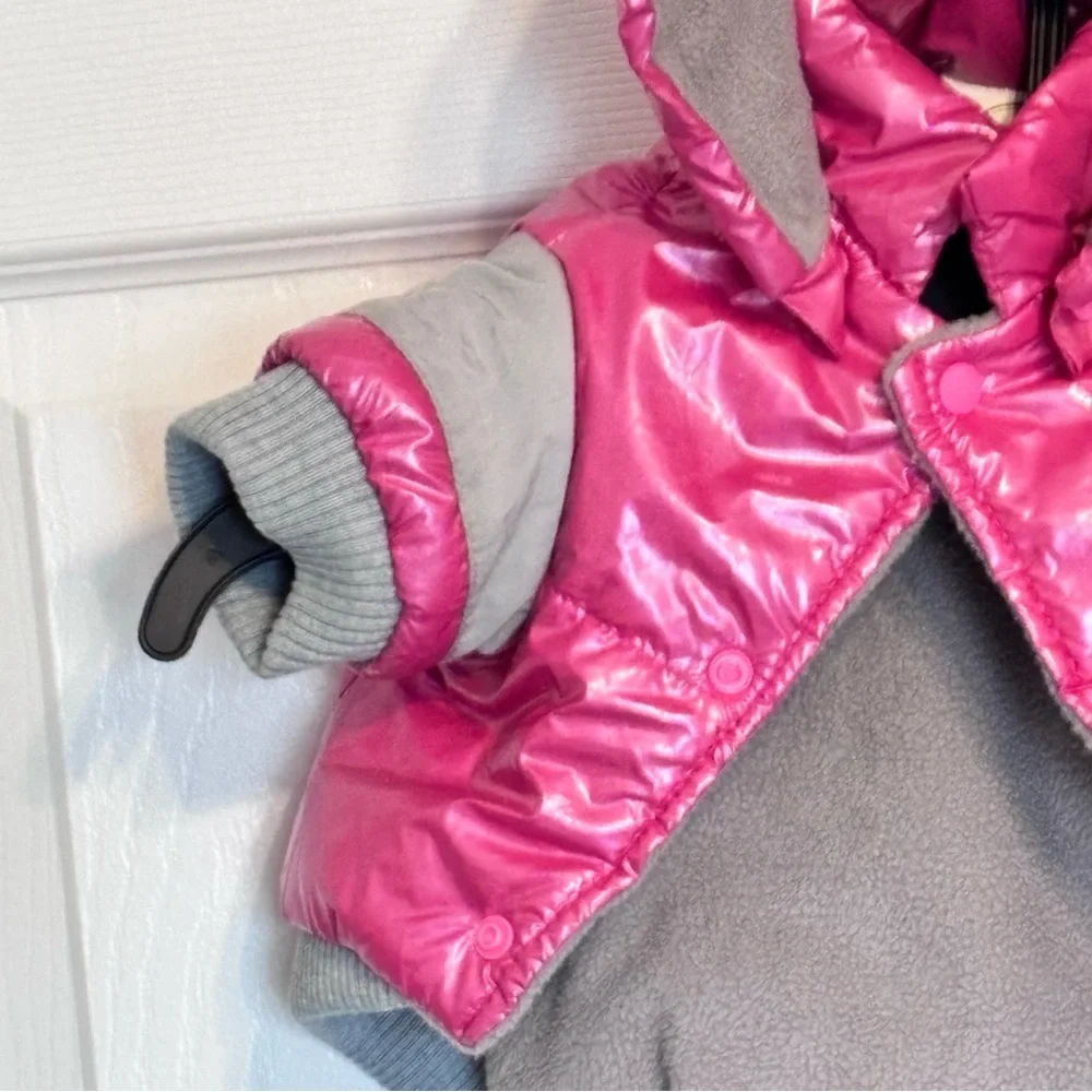 Pet Life Small Dog Puffer Jacket Pink Grey Gray Fleece Lined Snaps Hooded Small